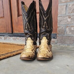 Vintage Montana Leather & Snake Python Skin Boots